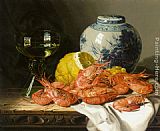 Still Life with Prawns and a Delft Pot by Edward Ladell